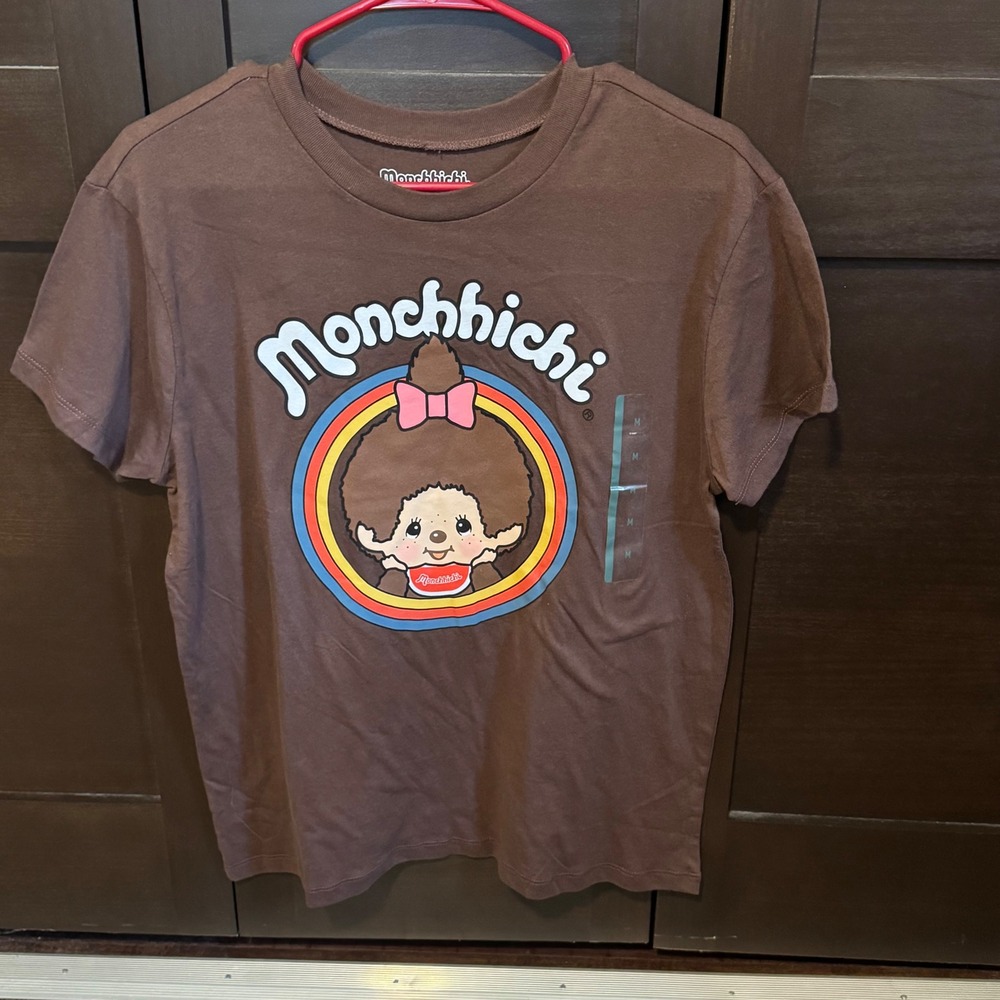 Monchhichi Womens Brown Graphic T-Shirt Short Sleeve Logo Size M